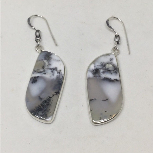 Dendrite Opal Silver Earrings - Picture 1 of 1
